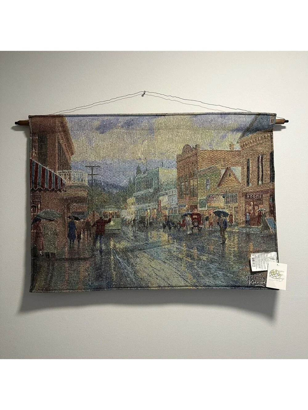 Thomas Kinkade Fiber Optic Christmas o Main Street Tapestry Wall Hanging Picture
